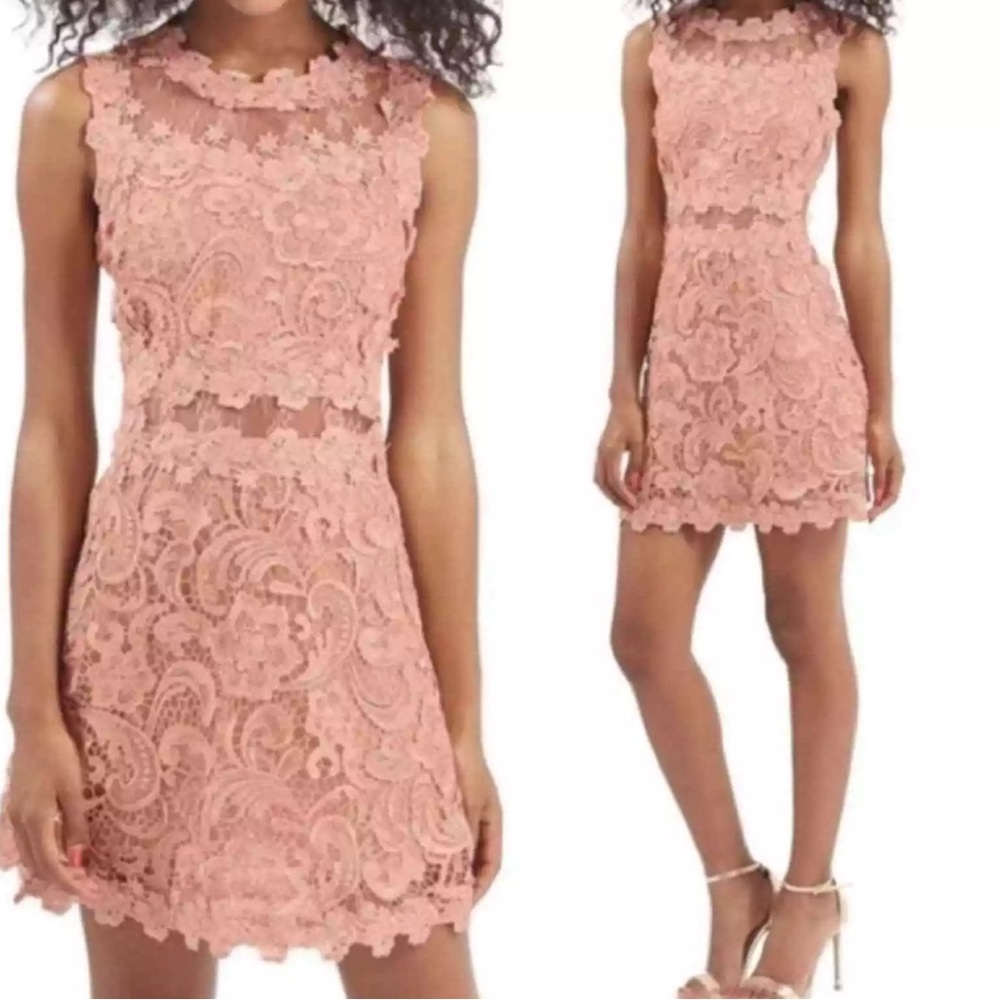 Topshop Scalloped Lace Mini Dress in Mauve Size‎ 4